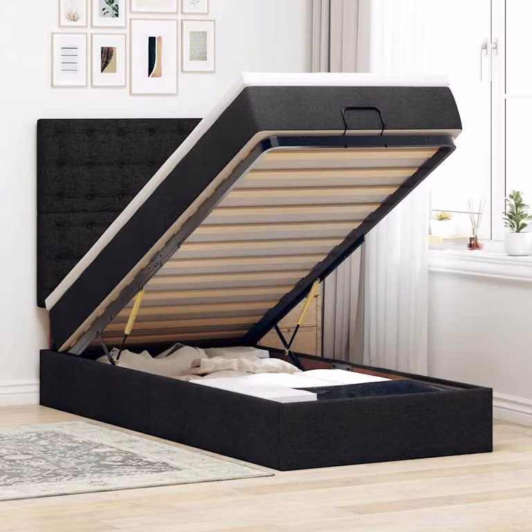 vidaXL Pouf Letto con Materasso e LED Nero, con Porta USB e Illuminazione Sotto il Letto, L/P/H: 203 x 80 x 140 cm