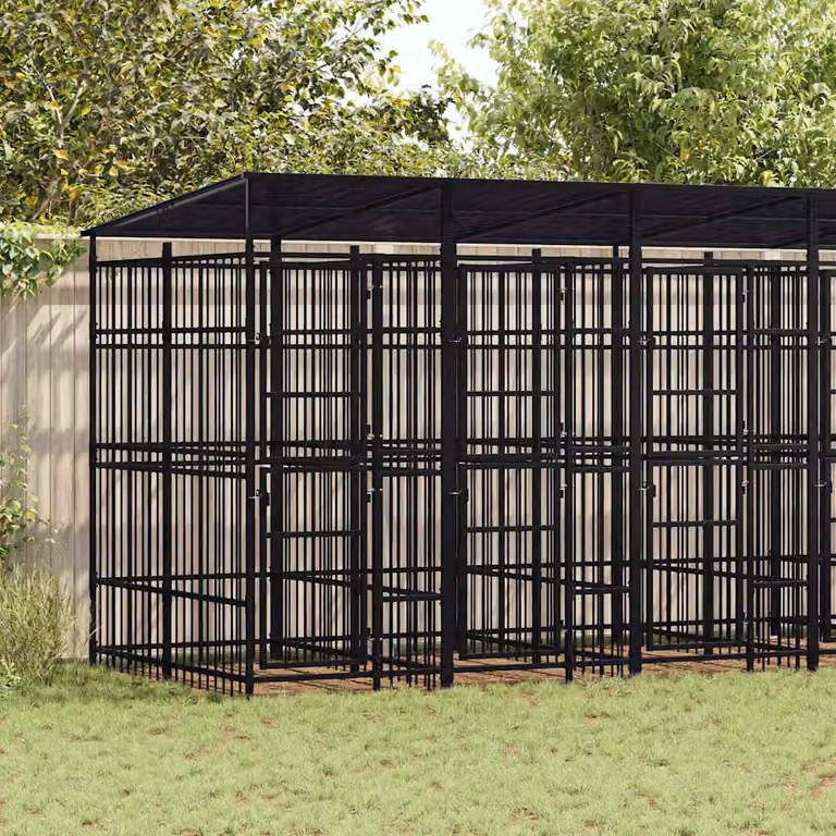 vidaXL Gabbia per cani da esterno in metallo nero con tetto impermeabile