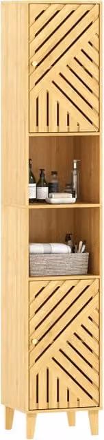 Colonna bagno salvaspazio Xylo in bambù naturale beige con ante e ripiani regolabili L/P/H: 32 x 30 x 170 cm