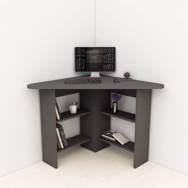 Scrivania angolare Panchia DMORA in legno nero antracite opaco L 80 cm x P 80 cm x H 74 cm
