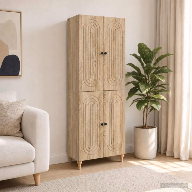 Set di mobili moderni vidaXL in legno e MDF marrone e beige per soggiorno o camera da letto, composto da lowboard, pensile e unità alta con ante a cerniera e ripiani interni, L/P/H: 90 x 34,5 x 66 cm e 45,97 x 34,5 x 66 cm