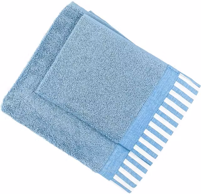 Set di 2 asciugamani Amalfi Ipersan in cotone azzurri a righe con bordo decorativo