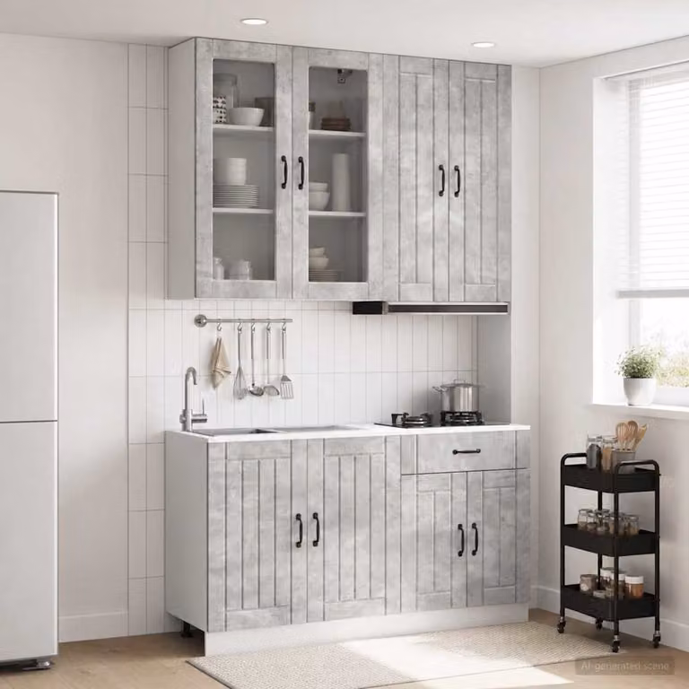 vidaXL Unità Cucina Moderna LUCCA 4 Pezzi Grigio con Ante in Vetro e MDF