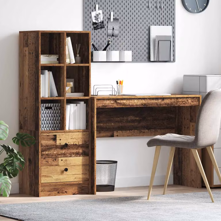 Set di 2 Scrivanie con Scaffale vidaXL in Legno e MDF, Colore Marrone, L: 145,5 cm, P: 40 cm, H: 127 cm