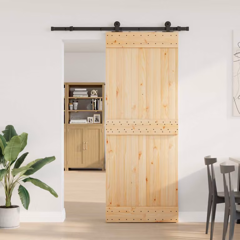 Porta scorrevole vidaXL NARVIK in legno e acciaio, colore Naturale e Nero, L: 152,5 cm x H: 210 cm