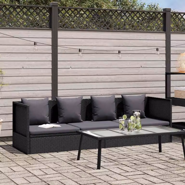 vidaXL Lettino da Giardino Moderno in Polyrattan Nero con Cuscini Regolabili e Struttura in Acciaio Verniciato a Polvere