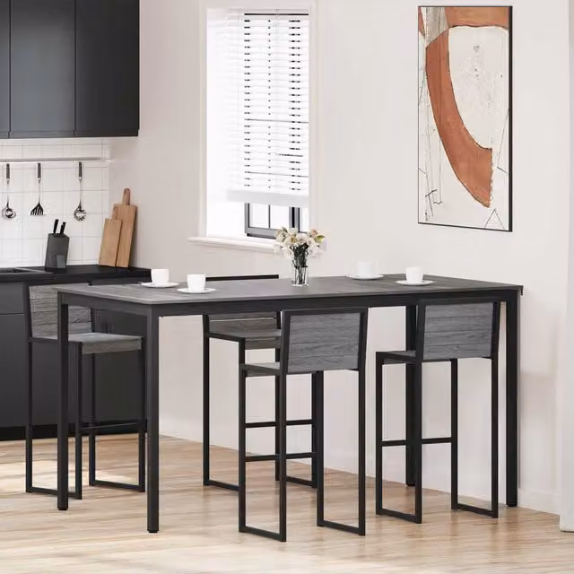 Set di 2 tavoli bar rettangolari vidaXL in legno ingegnerizzato e metallo, colore nero e grigio, finitura opaca