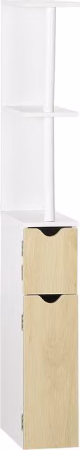 Colonna bagno salvaspazio kleankin con 2 ripiani e 2 armadietti, mobile alto moderno bianco e legno, L/P/H: 15.2 x 29.8 x 118 cm