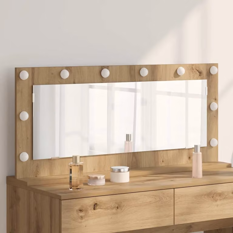 Specchio da vanità vidaXL con luce LED e porta USB, design moderno in legno e vetro, colore marrone, L 100 cm x P 45 cm x H 18 cm