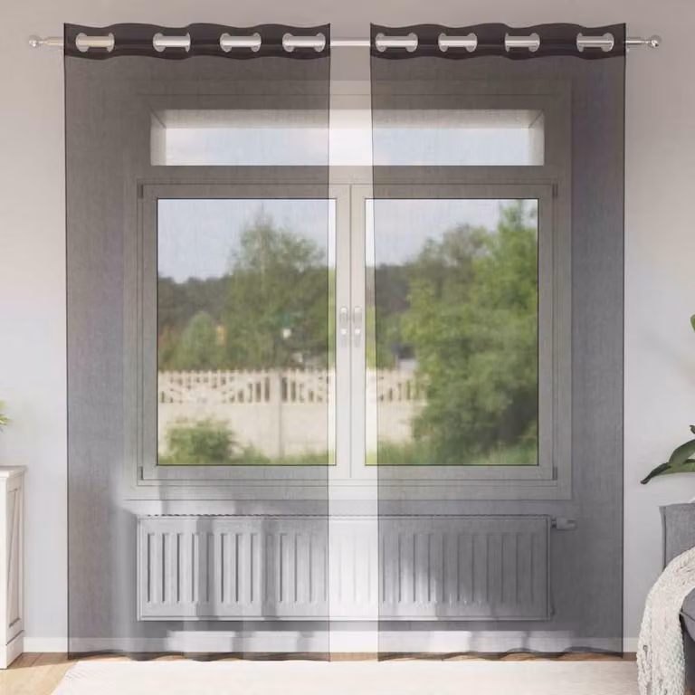 Set di 2 tende in voile semi-trasparenti vidaXL con occhielli, colore nero, L: 140 cm x H: 245 cm