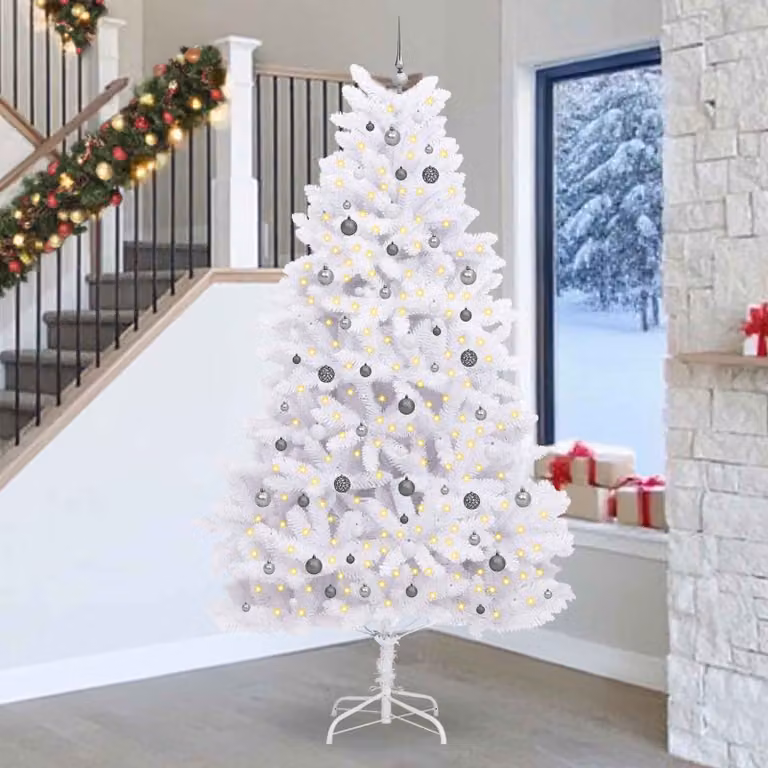 Albero di Natale artificiale moderno vidaXL in PVC e metallo bianco, Altezza: 128 cm