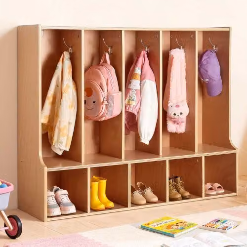 Armadietto in legno Vevor per bambini con 5 scomparti, porta cappotti e scarpe, colore marrone