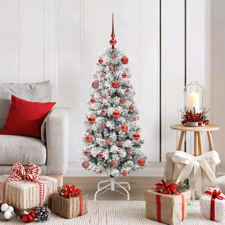 Albero di Natale Artificiale vidaXL con Luci LED Bianco Caldo, Verde e Bianco, Altezza: 150 cm, Diametro: 120 cm