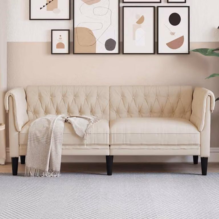 Divano Chesterfield a 2 Posti vidaXL in Tessuto Beige con Struttura in Legno