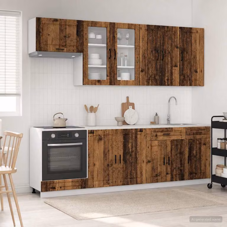 vidaXL Unità Cucina PORTO 8 Pezzi in Legno e MDF Marrone Moderno