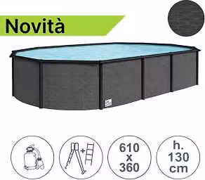 Piscina fuori terra ovale in acciaio Grey Pool di Piscine Italia, L: 610 cm, P: 360 cm, H: 130 cm