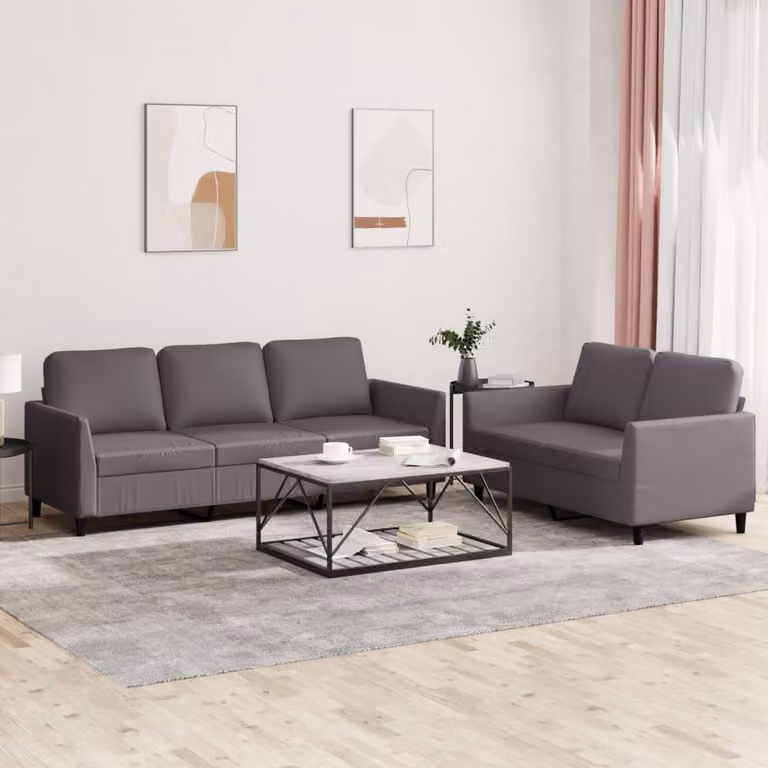 Set di divani vidaXL da 2 posti e 3 posti in similpelle grigio con cuscini inclusi per soggiorno