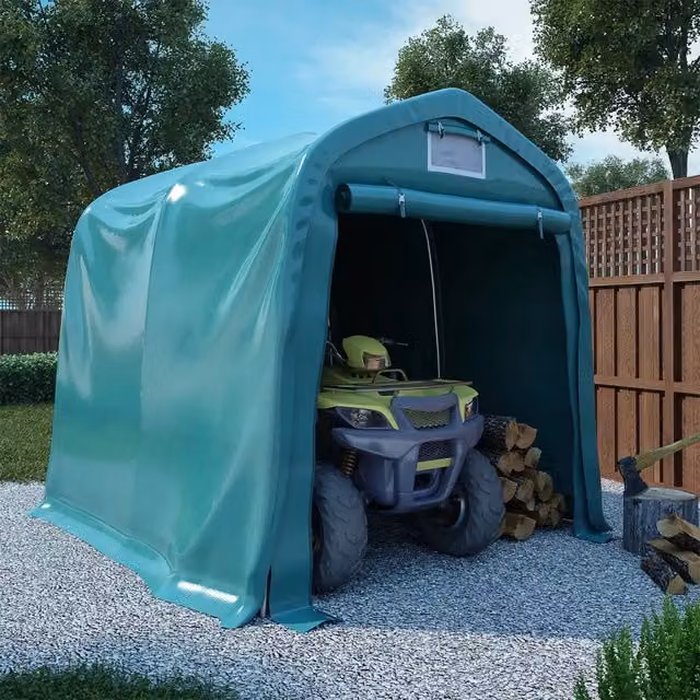 Tenda Garage vidaXL in PVC e Acciaio Zincato, Verde, L: 240 cm, P: 160 cm, H: 200 cm
