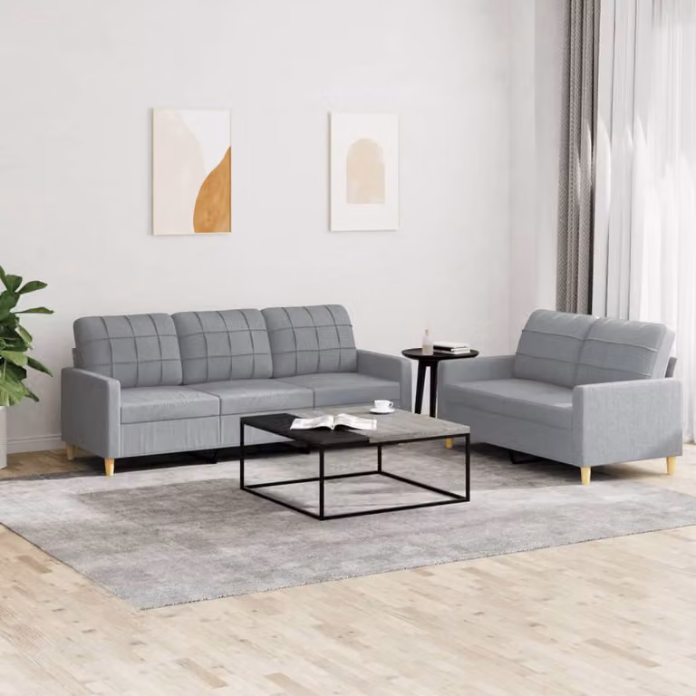 Set di divani vidaXL composto da un divano a 2 posti e un divano a 3 posti in tessuto grigio con cuscini inclusi per il tuo soggiorno