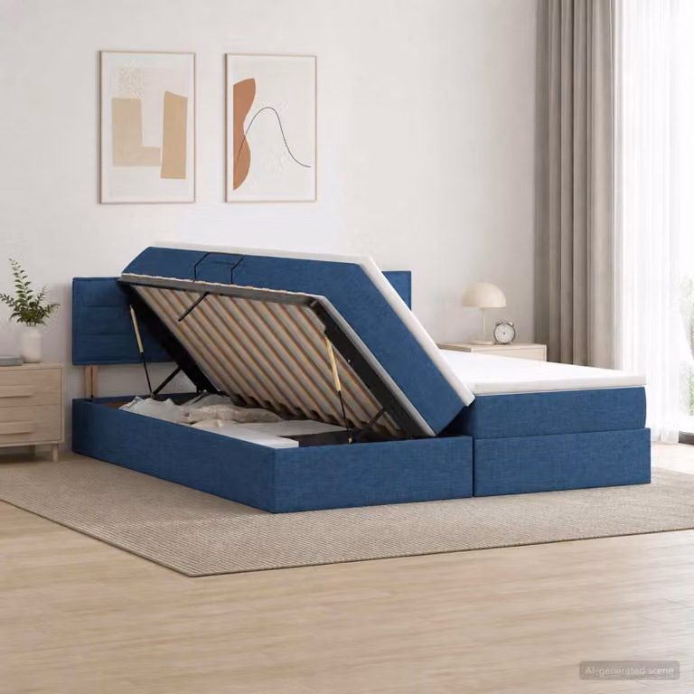 Letto con contenitore e materasso vidaXL Blu, con illuminazione LED e porta USB, L/P/H: 200 x 200 x 88 cm
