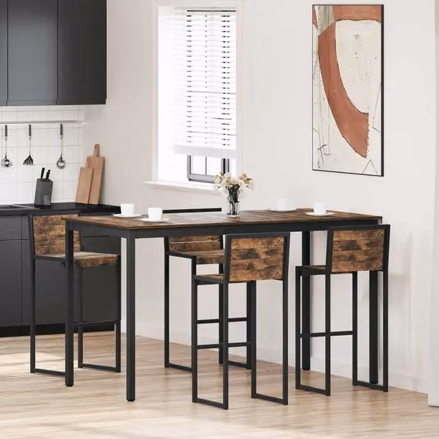 Tavolo da bar moderno rettangolare vidaXL in legno ingegnerizzato e metallo, colori nero e marrone, L: 180 cm, P: 90 cm, H: 105 cm