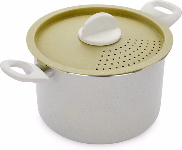 Pentola per pasta KASANOVA in alluminio con coperchio scolapasta verde, diametro 22 cm