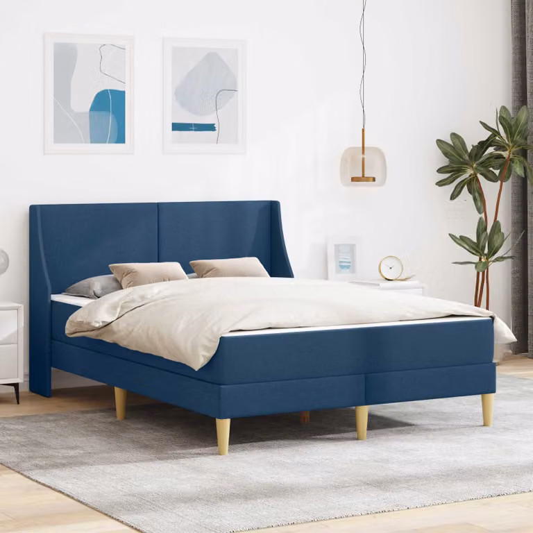 Letto moderno vidaXL con testiera imbottita in poliestere e materasso in schiuma, colore blu