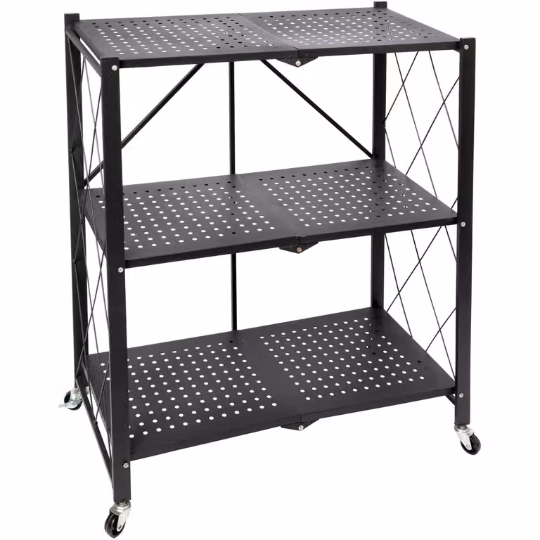 Scaffale multiuso VESTIAMO CASA con 3 ripiani richiudibili in metallo nero stile industrial H 87 cm x L 71 cm x P 34 cm