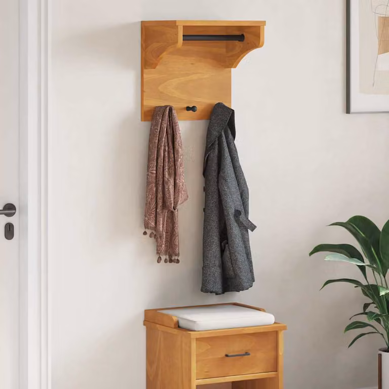 vidaXL Appendiabiti da Parete SANDNES in Legno di Pino Marrone Rustico L 43 cm x P 30 cm x H 42 cm