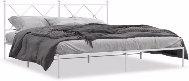Letto matrimoniale con testiera in metallo bianco design classico L: 180 cm, P: 200 cm