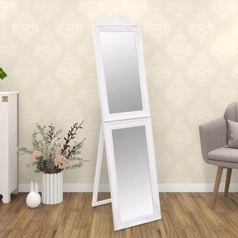 Specchio autoportante vidaXL bianco con cornice in legno e vetro, L: 45 cm, H: 180 cm