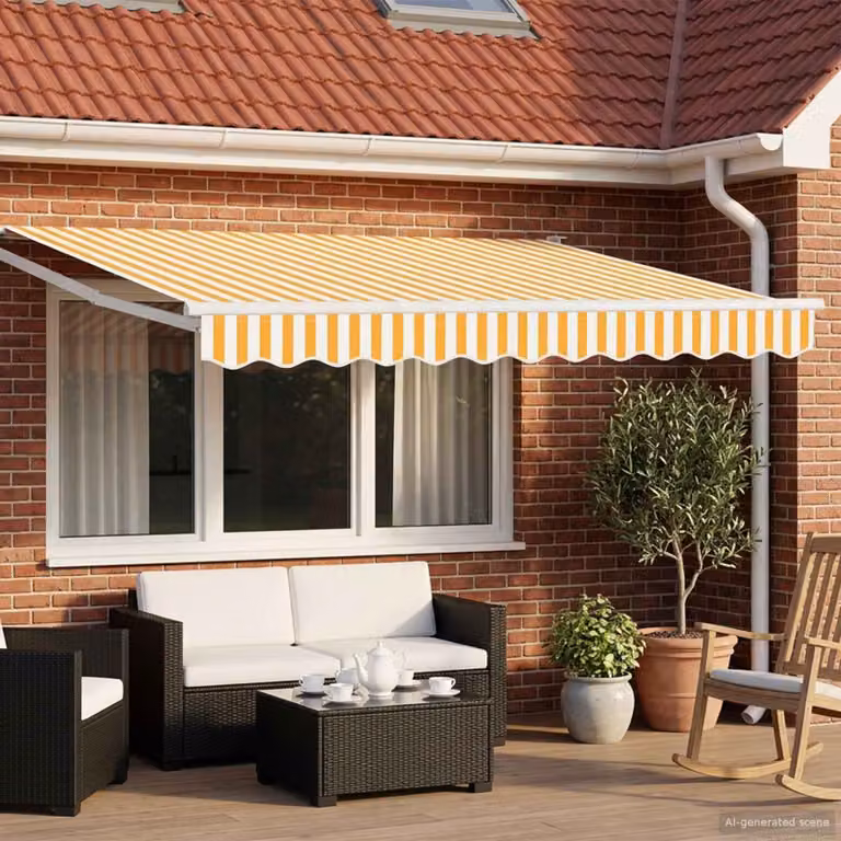 Tettuccio elettrico retrattile vidaXL in alluminio con tendalino in poliestere, Giallo e Bianco, L: 3,5 m x P: 2 m