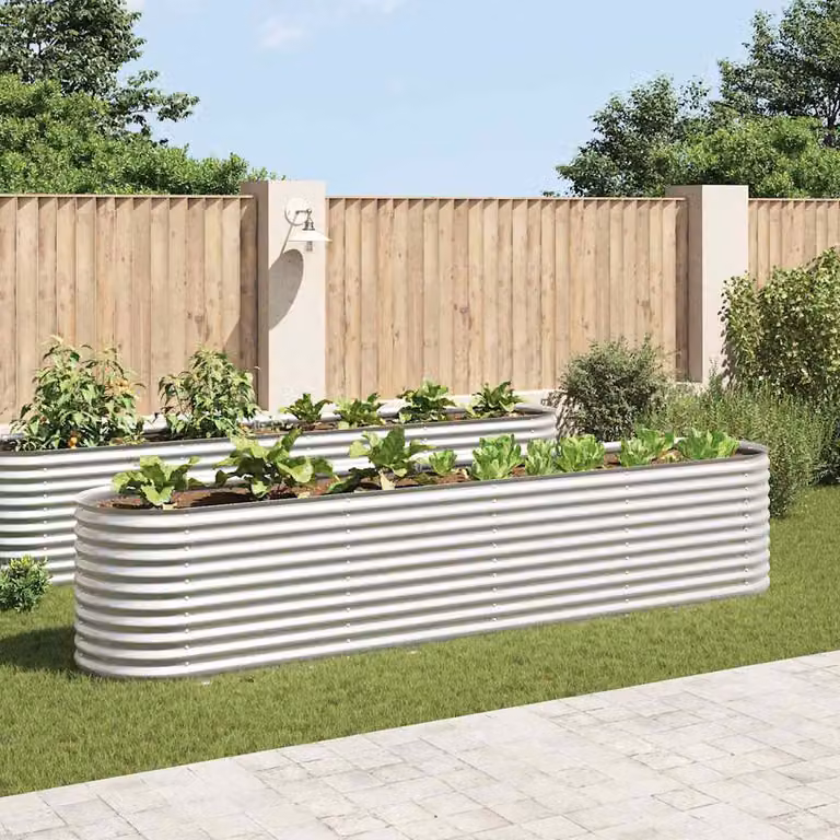 MERCATOXL Letto Rialzato da Giardino in Acciaio Zincato Argento L: 400 cm, P: 80 cm, H: 81 cm