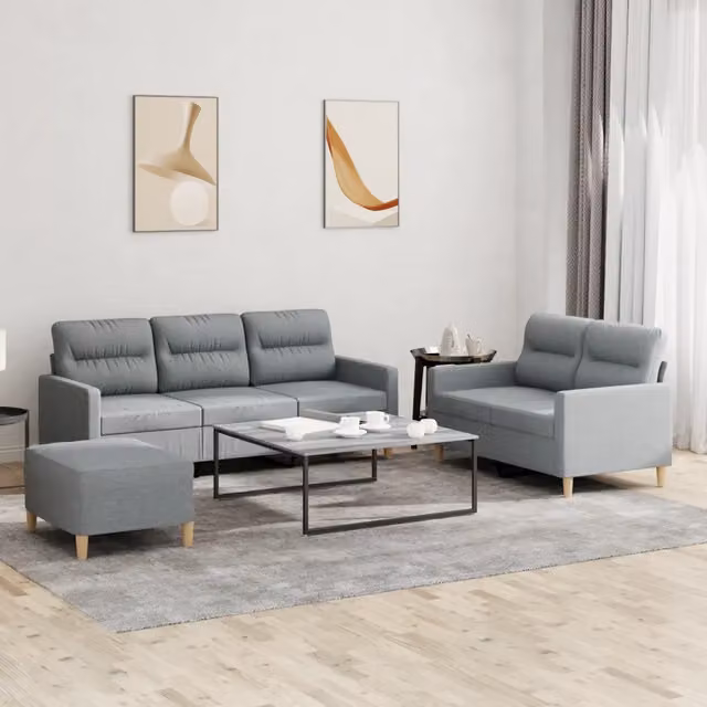 vidaXL Set di Divani Moderno 3 pz con Ottoman e Cuscini in Tessuto Grigio