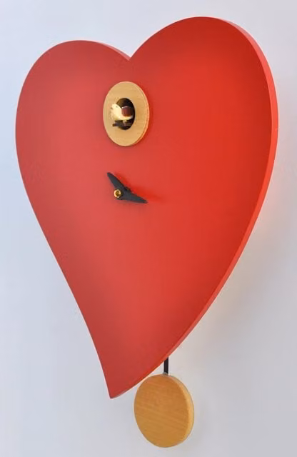 Orologio a cucù da parete Pirondini con cuore rosso in legno, L 34 cm, H 33 cm, P 10 cm