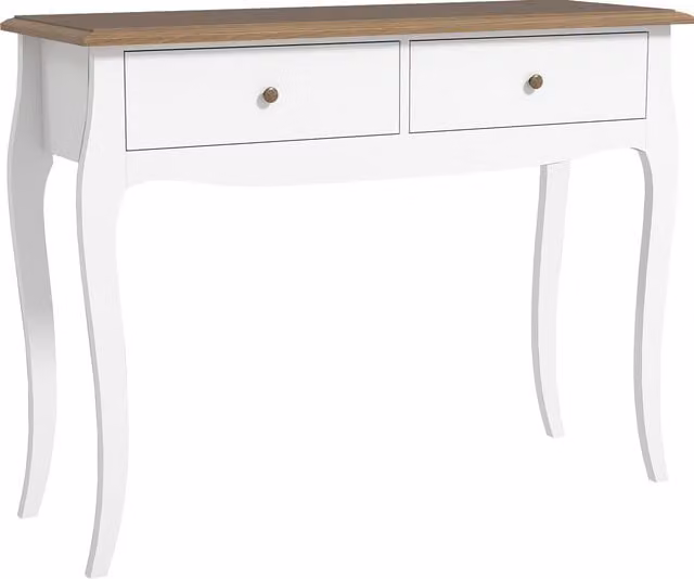 HOMCOM Tavolo Consolle Moderno in Legno con 2 Cassetti, Bianco e Marrone Scuro, L 100 x P 35 x H 76.5 cm