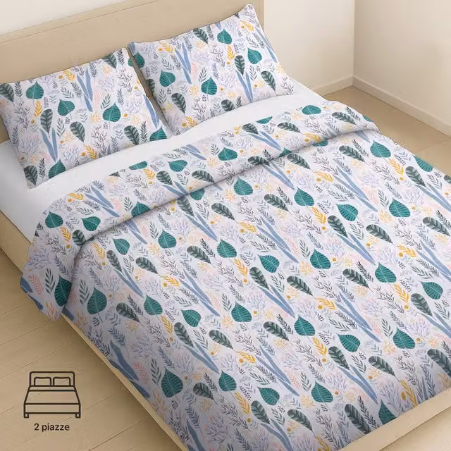 Parure copripiumino e federe KASANOVA in cotone traspirante con motivo floreale natura multicolore L: 255 cm x P: 200 cm x H: 140 cm