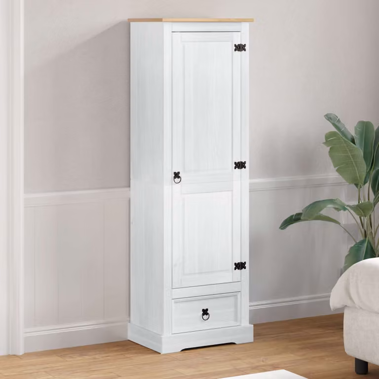Armadio bianco in pino massello vidaXL con ante e cassetti L/P/H: 55 x 38 x 170 cm
