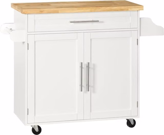 HOMCOM Carrello da Cucina Isola con Portaspezie e Porta Asciugamani, Bianco, L: 109 cm, P: 40 cm, H: 89 cm
