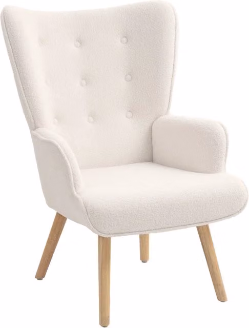 Poltrona da soggiorno imbottita Xylo in tessuto bouclé beige con gambe in legno L: 71 cm, P: 74 cm, H: 96 cm
