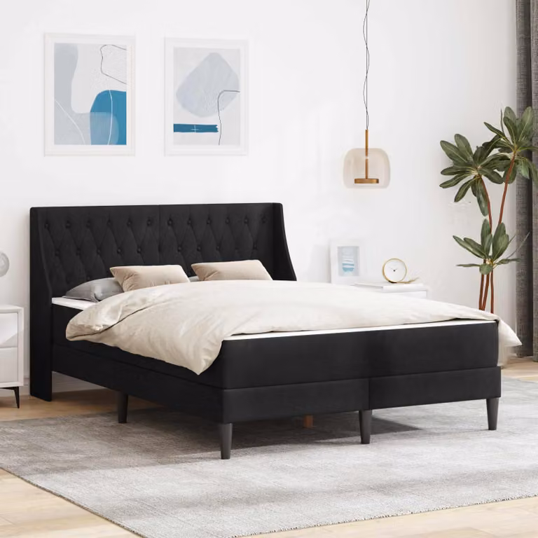 Letto imbottito con materasso vidaXL in velluto nero L 140 x P 190 cm