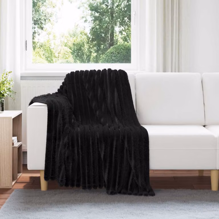 Set di 6 coperte in pile vidaXL nere L: 150 cm, P: 130 cm