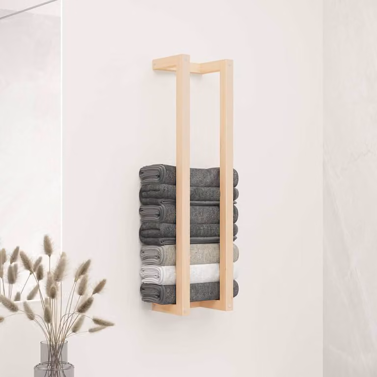 vidaXL Portasciugamani da parete in legno di pino, Marrone/Beige, L/P/H: 23 x 18 x 90 cm