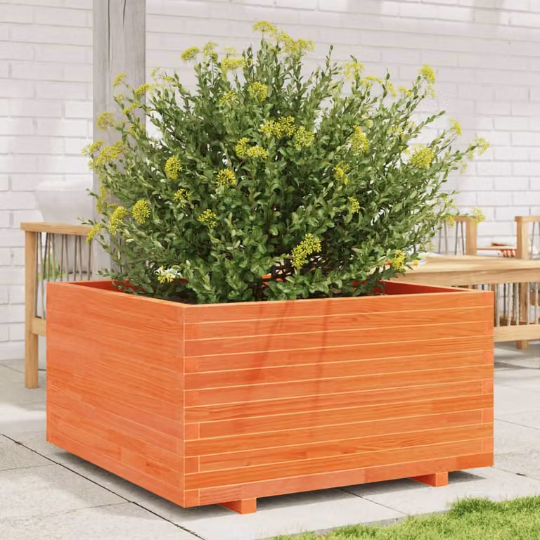 Fioriera da giardino vidaXL in legno massello marrone e arancione L/P/H: 90 x 90 x 49,5 cm