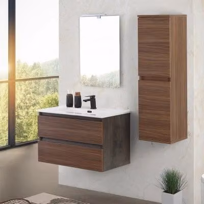 Mobile bagno sospeso Kleo Inbagno color noce con cassetti e ante soft-close L: 80 cm