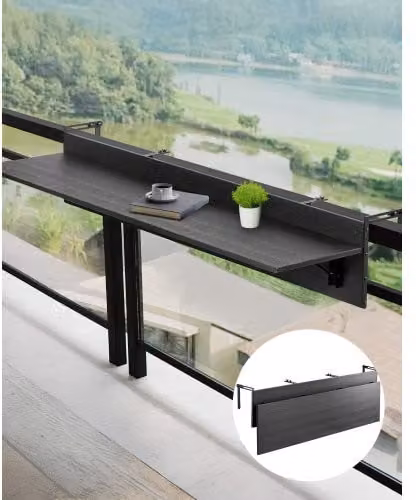 VEVOR Tavolo Sospeso Pieghevole in Metallo Nero per Ringhiera di Balcone, Terrazza e Giardino con Staffa in Acciaio Inox, L/P/H: 150 x 45 x 24 cm