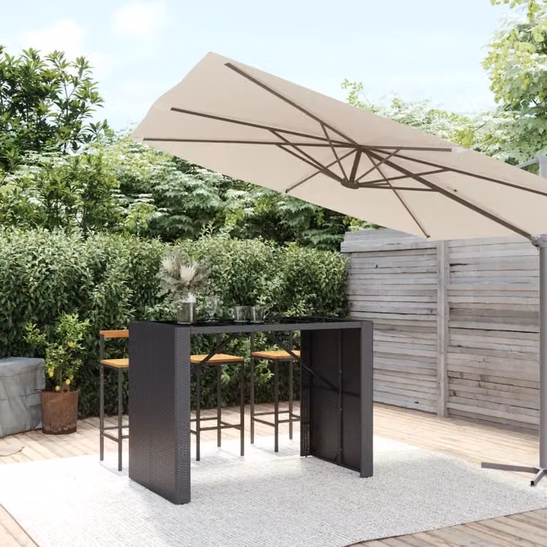 vidaXL Tavolo Bar Moderno in Polyrattan con Piano in Vetro Nero L: 145 cm, P: 80 cm, H: 110 cm