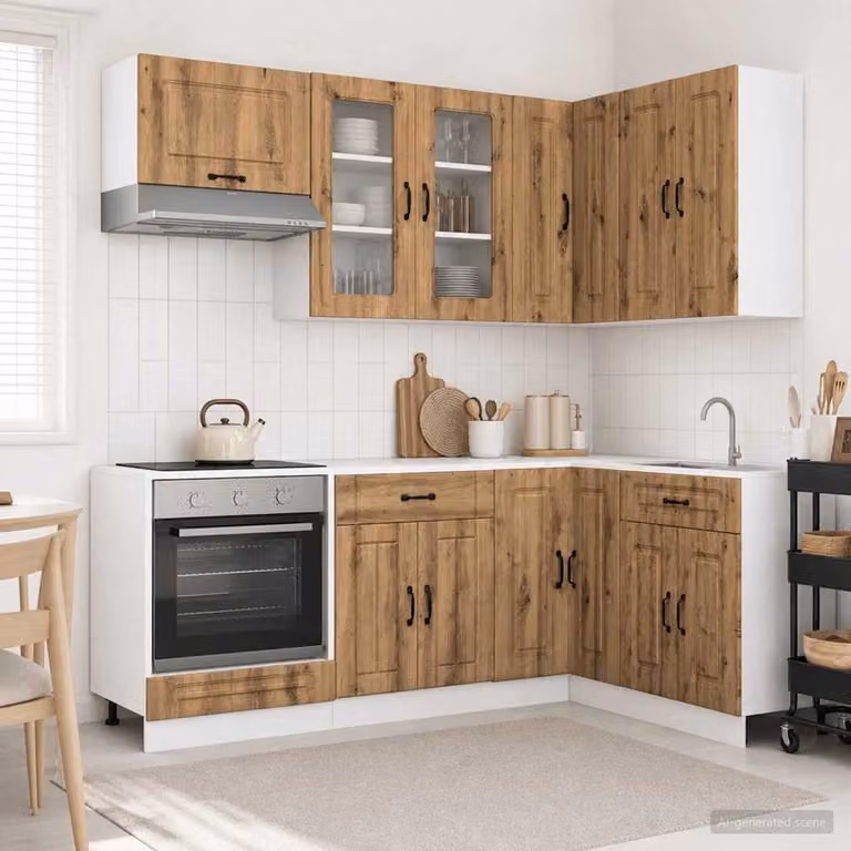 vidaXL Unità Cucina KALMAR 8 Pezzi in Rovere con Ante in Vetro e Design Minimalista Marrone