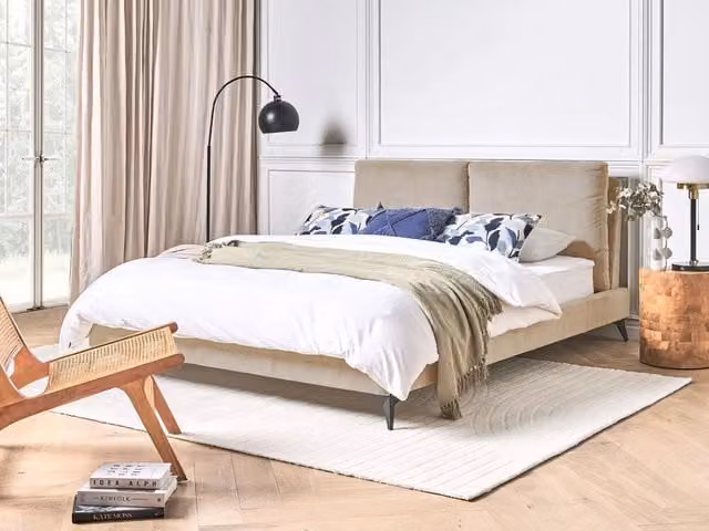 Letto imbottito Beliani in velluto a coste grigio beige L/P: 160 x 200 cm