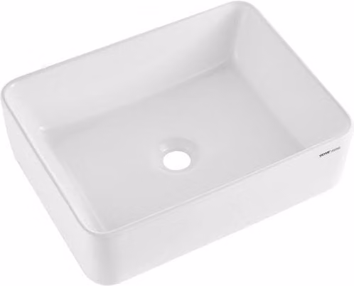 Lavandino da appoggio rettangolare VEVOR in ceramica bianca per bagno, L: 48,2 cm, P: 37,3 cm, H: 13,5 cm